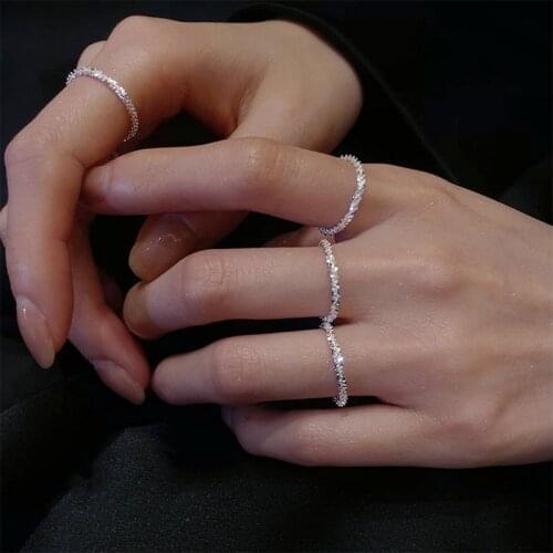 2021 New Trendy Simple Silver Color Chain Rings For Women Girls Fashion Party Ring bijoux femme