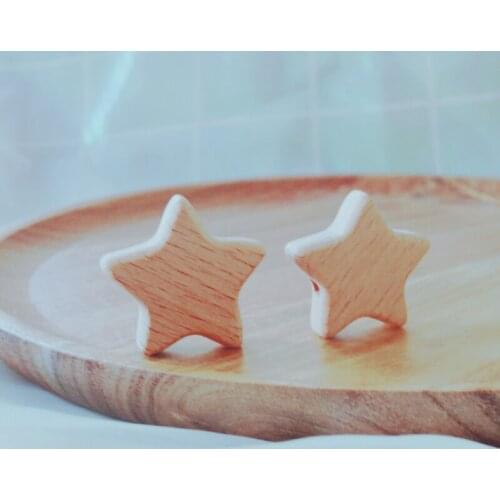 50PCS beech wood star teething bead BPA free wooden teether baby tiny EA19