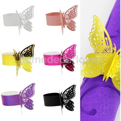 50pcs Napkin Ring Butterfly Paper Wedding Party Band Serviette Holder 6 Colors