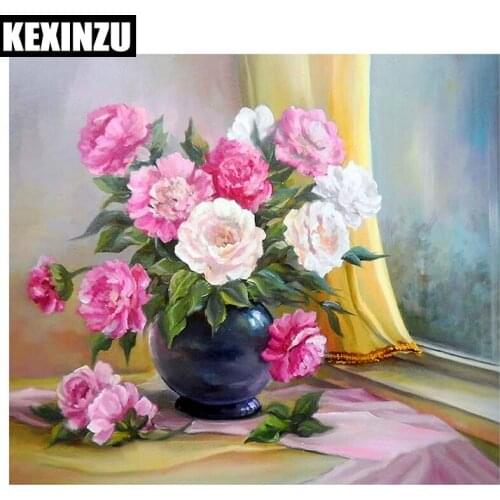 5D DIY Diamond Painting Needlework Square Full Diamond Embroidery Purple Lilac Flower Vase Painting Pattern Home Decor Gift