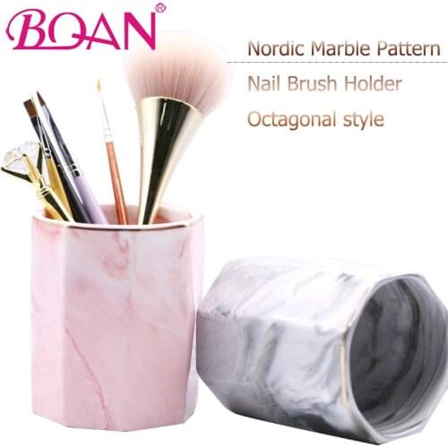BQAN Nordic Marble Pattern Pen Holder Cosmetic Brush Storage Box Nail Brush Holder Ceramic Jar Home Table Decoration Container