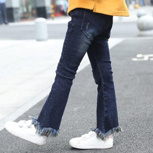 2021 autumn and winter girls' jeans versatile trumpet pants personalized design jeans 4-12 years old trousers casual pants girls