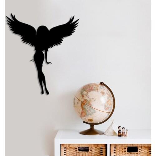 Elegant Winged Hands Behind Angel Girl Wall Room Accessory Wooden Table 44x50cm