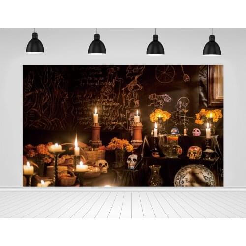 Scopiso Mexican Day of The Dead Party Background Candlestick Skeleton Photographic Backdrop Flowers Banners Death Photo Studio