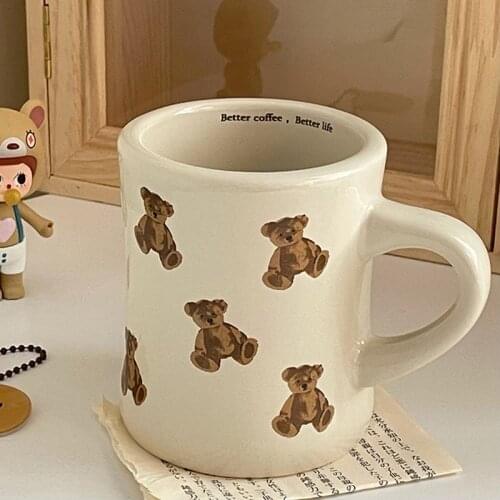 Cutelife Cute Bear Small Ceramic Coffee Mug Cup Kitchen Milk Tea Breakfast Drinking Cup Nordic Decoration Home Couple Gifts Mug