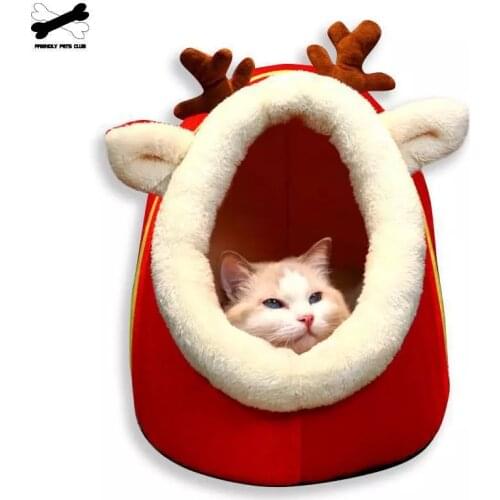 Cat Christmas Winter Bed Warm Nest Kennel Cushion Cozy Cave Machine Washable Cloth Portable And No Shedding For Small Medium Pet