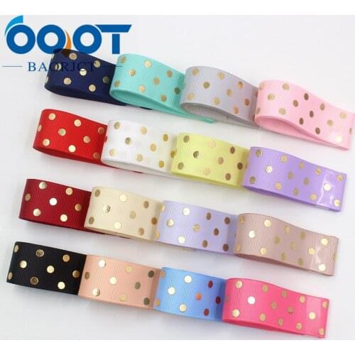 I-19814-1911,1inch 25mm hot gold dots Printed Grosgrain Ribbon 10yards DIY handmade Headdress bow Accessories gift packaging