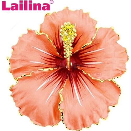 Fashion Pink Hawaiian Hibiscus Pink and Orange Crystal Flower Pin Brooch