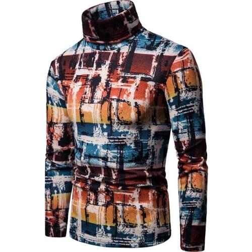 Mens Slim Fit High Neck T-Shirt Winter Hoodie Warm Long Sleeve Print Casual Thermal Cotton T Top T-Shirts