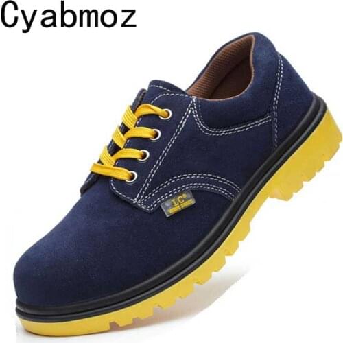 Cyabmoz Mens Genuine Leather Work Safety Boots Men Steel Toe Working Shoes for Men Casual Protective Footwear Plus Size 38-50