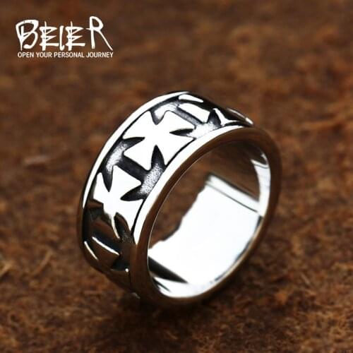 Beier 316L Stainless Steel Unique Fashion Christian Cross Bands Jewelry Simple Style Ring For men BR8-180