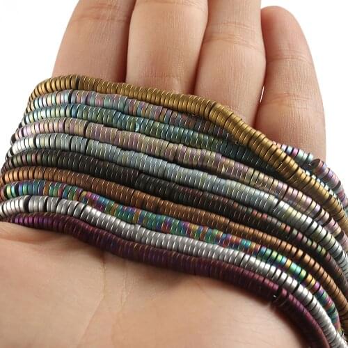 Natural Matte Stone Disc Shape Rhodium Plated Hematite Flat Round Loose Beads for Jewelry Making DIY Bracelet Accessories 15"