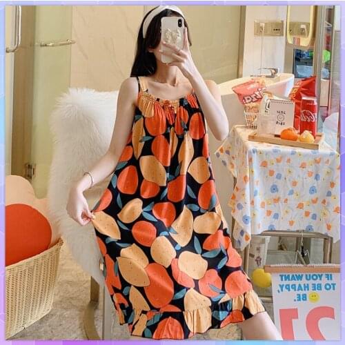 Night Dress Womens Home Clothes Thin Vest Suspender Sexy Sleepwear Loose Long Nightgown Sweet Cute Nightwear Summer Nightie