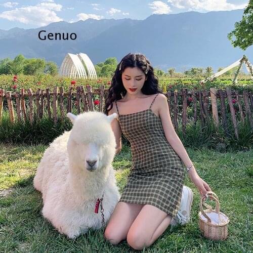 New Womens Summer Elegant Ladies Dress Plaid Small Fresh Casual Fashion Stitching Plaid Ladies Dress