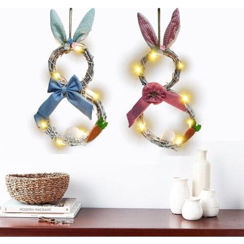 Easter Wreath Door Wall String Decorating Round Led Light Bunny Wreath Home Window PartySpring ing Garland Decorations