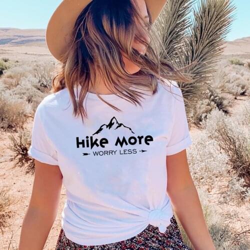 Hike More Worry Less Letter Print Womens Summer Climbing Fashion T Shirt Camping Tshirt Outdoors Tops Female Aesthetic T-shirt