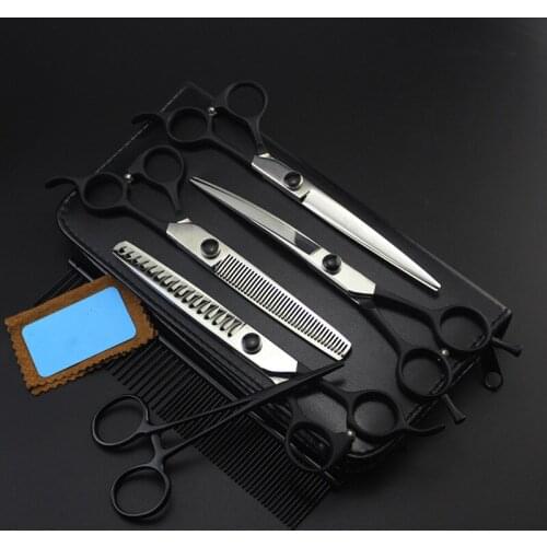 6 kit Professional Japan 440c 7 inch pet dog grooming hair scissors curved cutting shears thinning barber hairdressing scissors