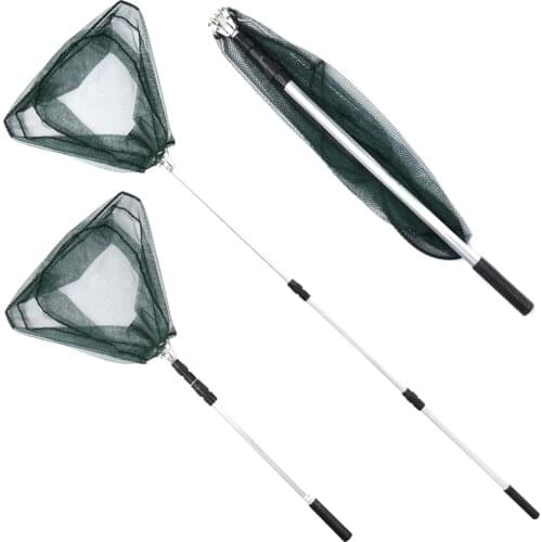 Aluminum Alloy Fishing Net 1.7/1.9/2.1M Telescoping Folding Landing Net Retractable Pole Small Mesh Carp Fishing Tackle X106G