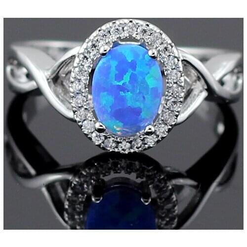 Blue Fire Opal CZ Oval Silver Plated Ring for Women 64B