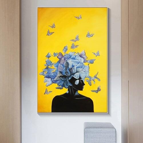 Nordic Art Flower Head Sexy Woman Canvas Paintings on the Wall Art Posters And Prints Abstract Butterfly Art Pictures Cuadros