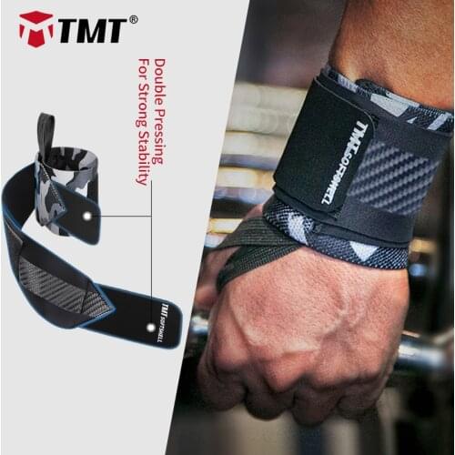 TMT 2 PCS Double Pressure Gym Wrist Support Wraps Dumbbells Weights Kettlebell Equipment Crossfit for Sports Training Wristbands