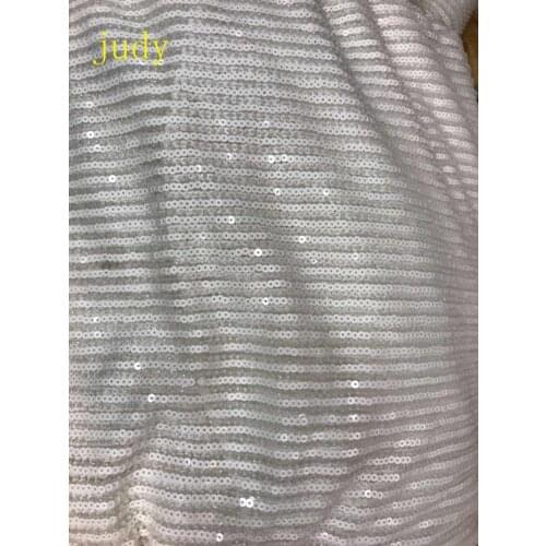 Stock 5yards/bag YF168# White sequin embroidered beaded stripe fabric used in wedding dress fashion stage