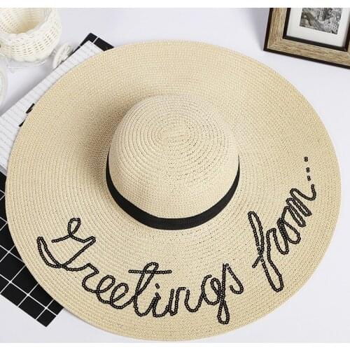 Embroidery Sequins Beach Sun Floppy Hat Straw Hat Summer Foldable Roll Up Beach Cap Travel Hat Outdoor Garden Summer Party Cap