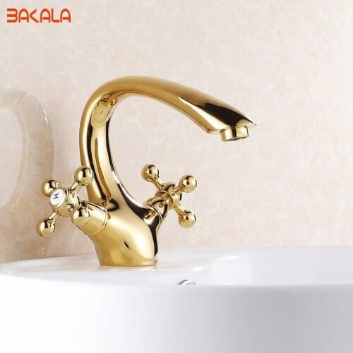 Gold Bathroom Faucet Contemporary Concise Bathroom Faucet Golden Polished Brass Basin Sink Faucet Dual Handle bath mixer GZ7302K