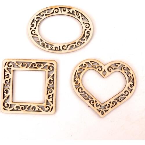 Handmade Wooden Crafts Home Decoration Accessory Scrapbooks Painting DIY Natural Lace Photo Frame Ornaments 50-60mm 10pcs