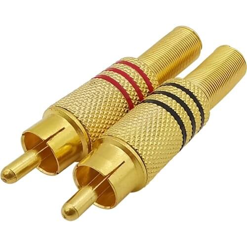 2Pcs Gold Plated RCA Male Plug Audio Video Cable Adapter Metal RCA Connector with Spring Tail for CCTV cameras Accessories