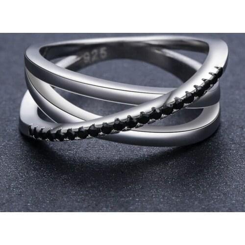 2020 New Hot Sale Cross Twisted Finger Rings For Women Men Black Zircon Silver Color Lovers Wedding Rings Jewelry Dropshipping