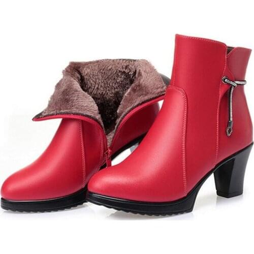 2020 New Fashion Rhinestone Genuine Leather Boots Fashion Women Boots Large Size Winter Boots Warm Plush / Wool Snow Boots