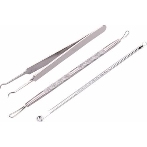 3PCS professional Stainless steel Blackhead Acne Pimple Blemish Extractor Remover Clip Needle Tweezers Tools #238663
