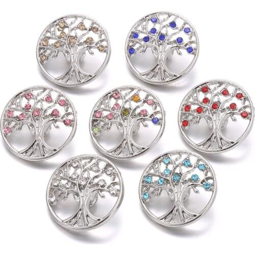 6Pcs/lot New Snap Jewelry DIY Ginger Charm Crystal Tree of Life Metal 18mm Snap Buttons Fit Snap Bracelet Interchangeable Snaps