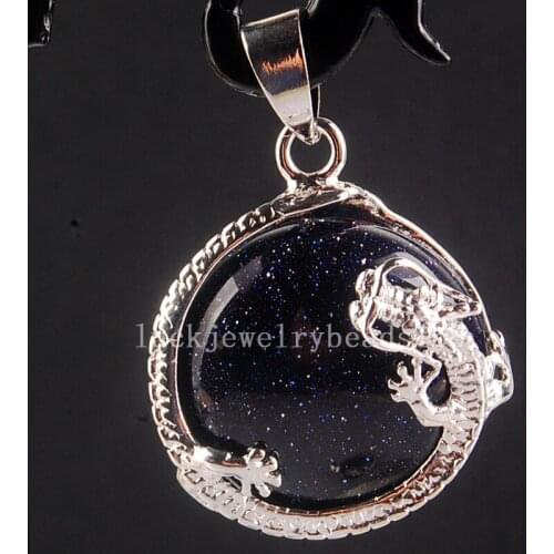 Free Shipping Women Fashion Jewelry 23mm Beautiful Blue Goldstone Dragon Round Pendant Bead C3763
