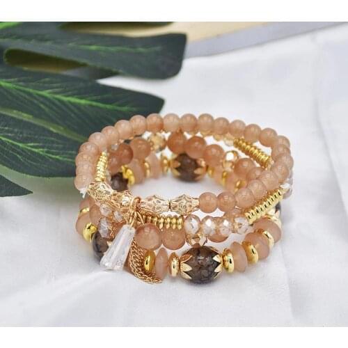 Bohemian Friendship Bracelets & Bangles For Women Boho Crystal Beads Tassel Charm Bracelet Set Femme Pulseras Mujer Jewelry Gift