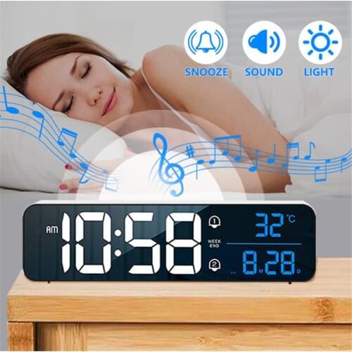 Alarm Clock LED Digital Watch Table Voice Control Digital Music Despertador USB Battery Powered Electronic Wall Table Clocks