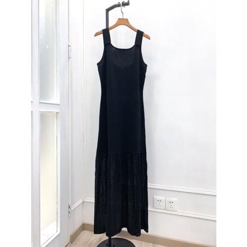 [ElfStyle] - Black Isalo knit Midi Tank Top dress Sleeveless OPen Back Fashion DRESS 2020