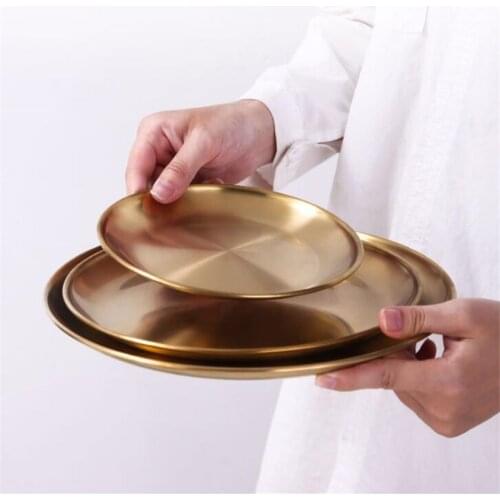 European Style Dinner Plates Gold Dining Plate Serving Dishes Round Plate Cake Tray Western Steak Round Tray Kitchen Plates