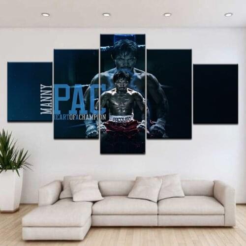 Painting Canvas 5 Panel Modular Pictures Home Decor Frame HD Printed Wall Art Boxing Star Sports Boxer Poster Living Room