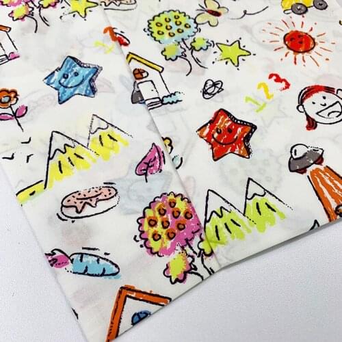KDF25 Lovely Graffiti Cotton Fabric,Kids' Room Decoration,Curtain,Table Cloth,Childrens Summer Cloth,DIY Material Summer Fabric