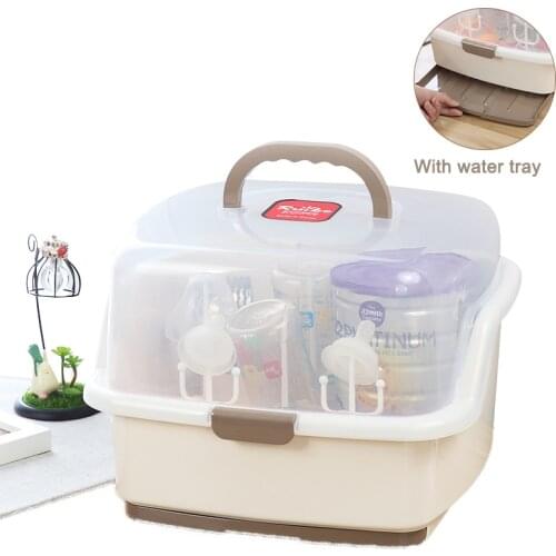 Anti Dust Baby Bottles Storage Box Drying Rack Plastic Tableware Dry Case Cleaning Dryer Drainer Storage Container