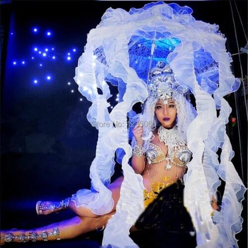 Ballroom dance costumes catwalk performance wears led light Jellyfish luminous glowing umbrella Discos party singer dj clothes
