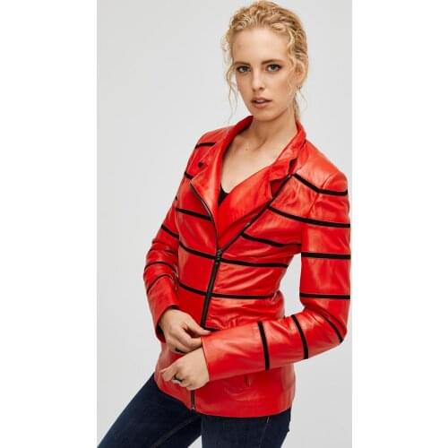 Red Womens Genuine Leather Jacket