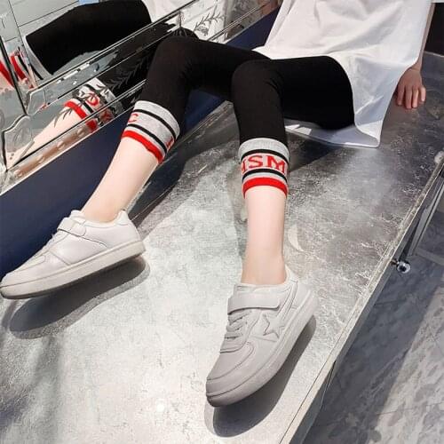 Kids Threaded Color-blocking Letter Leggings For Children Leggings Teenager Panty Girl Trousers Baby Bottoms Sport Knee Length