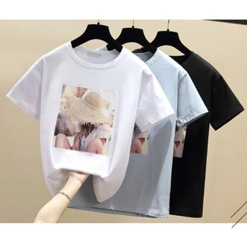 GGRIGHT 2021 Summer Cotton T Shirt Women White Graphic Printed Tee Shirt Female Short Sleeve Top Tees O-Neck T-shirt Women