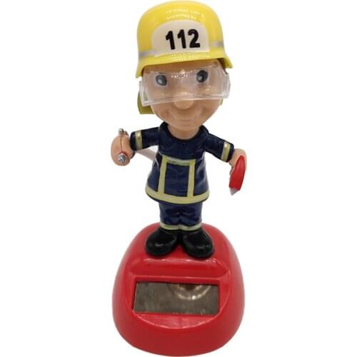 Cartoon Firemen Solar Energy Swing Doll Car Ornaments Vehicle Decorations Holiday Birthday Gift