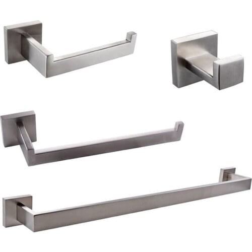 Bathroom Hardware Set Brushed Steel Robe Hook Towel Rail Bar Shelf Tissue Paper Holder Toothbrush Holder Bathroom Accessories