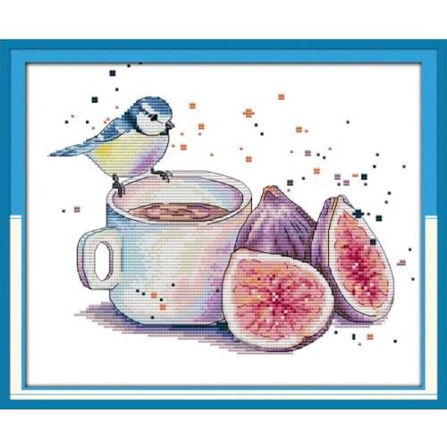 Bird and fig cross stitch kit aida 14ct 11ct count print canvas stitches embroidery DIY handmade needlework