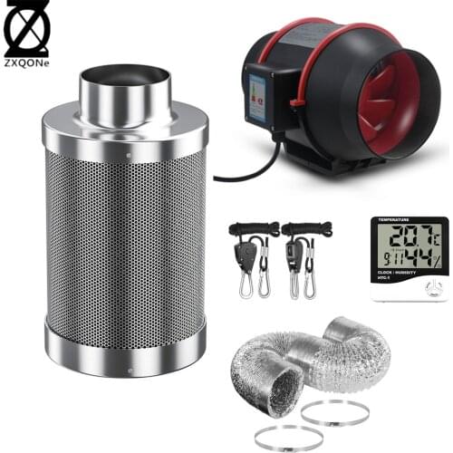 4/6/8/ inch Black Inline Low Noise high Fan Air Duct Virgin Charcoal Purifier Filter Set For LED Grow Light Indoor Tent Grow